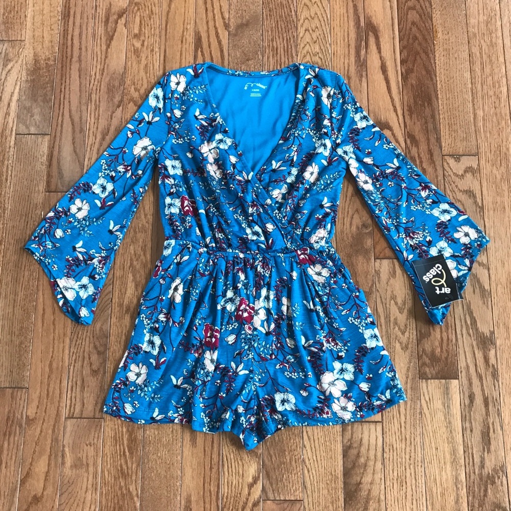 NWT! Target Art Class Girls Romper Jumpsuit Size 6 6X Blue Floral